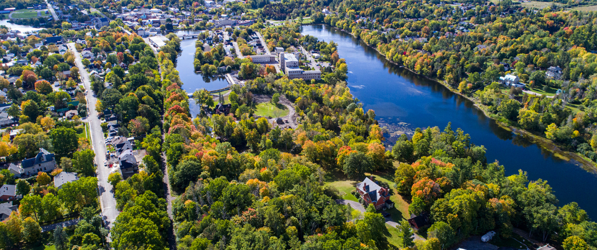 an arial view of a community with waterways