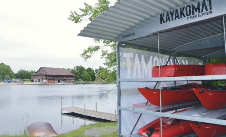 red kayaks