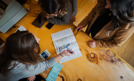 women looking at a map